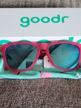 goodr- OG "Flamingos on a Booze Cruise" Pink Sunglasses with Blue Mirror Lenses